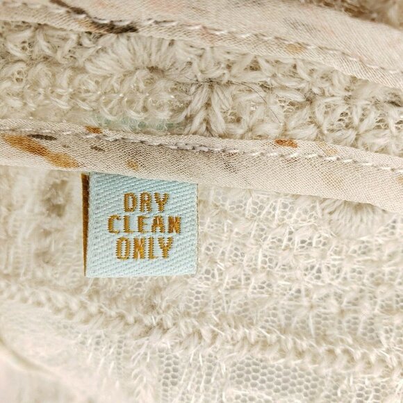 Cynthia Rose Beige Semi Sheer Lace Top Blouse Size SMALL Embroidered Rhinestone - Picture 7 of 7